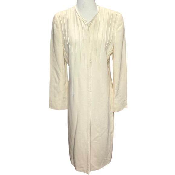 Vintage Valentino Miss V Coat Womens 12 /46 Cream Pleated Front Pockets Timeless - Picture 1 of 16